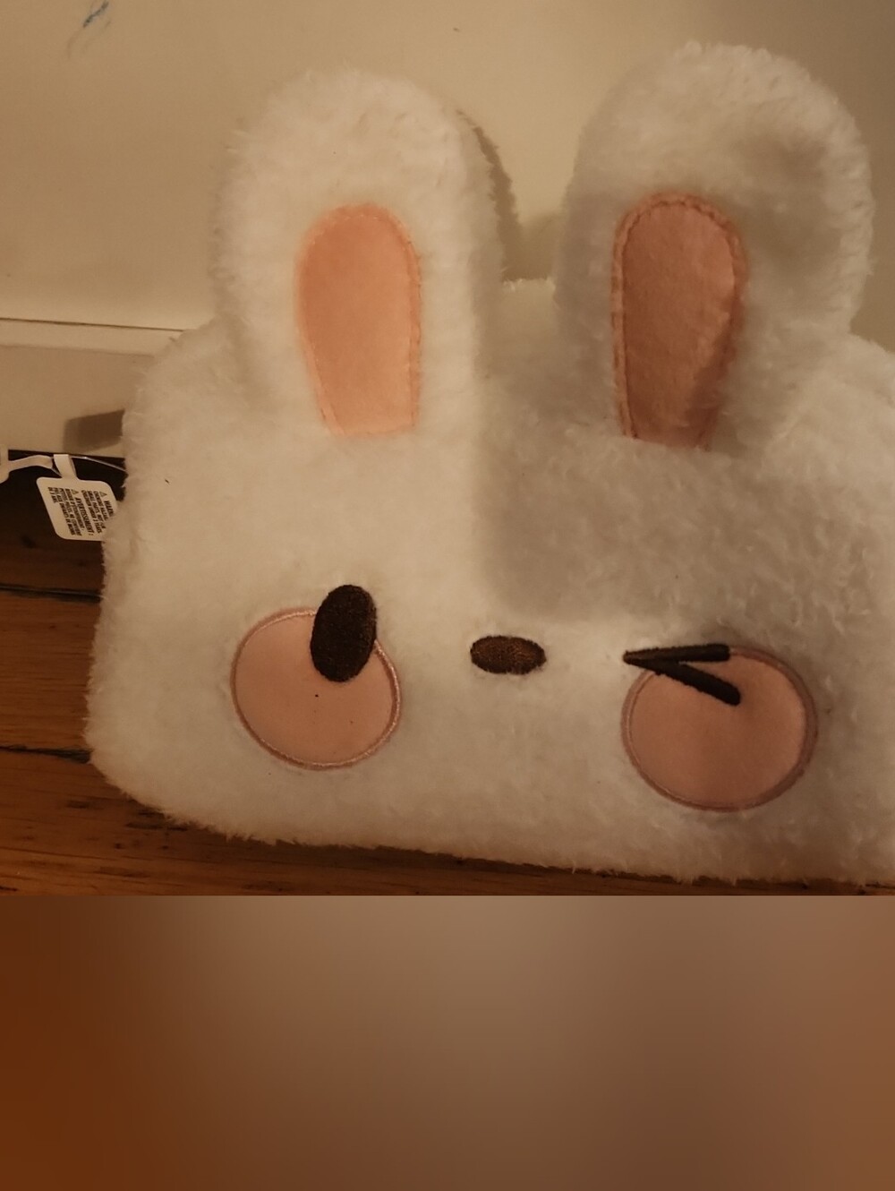 Plush Bunny Storage Mitt - White & Pink